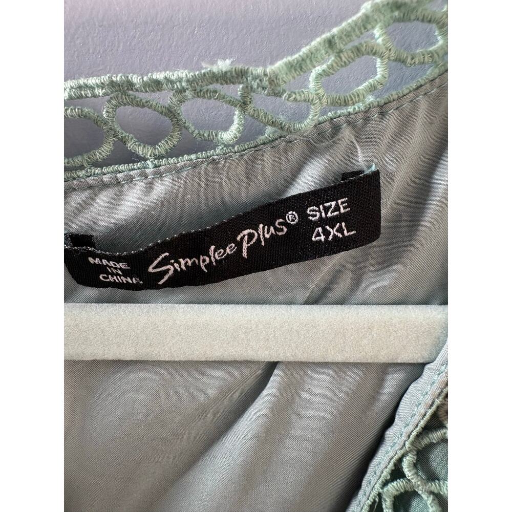 Swiss Dot Mini Dress Mint Green Long Sleeve Guipure Lace Wrap Plus Size 4XL - Picture 3 of 4